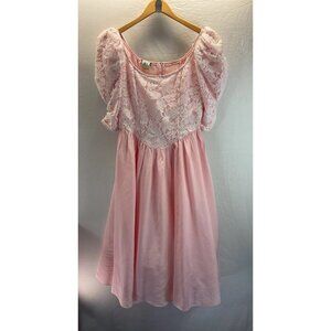 Vintage Gunne Sax Pink Taffeta Puff Sleeve Lace Dress‎ Victorian Y2K size 11 EUC